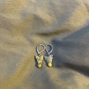 Elegant Silver and Yellow Butterfly Earrings
